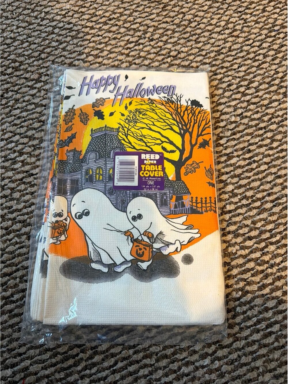 Vintage Happy Halloween Table Cover Ghosts Pumpkins Haunted House NEW!